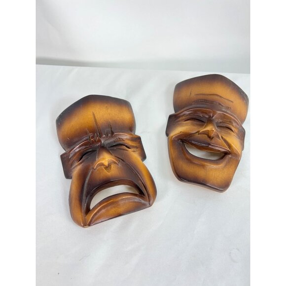 Other - VTG Wood Tragedy & Comedy Theater Wall Masks Hand Carved 7" Decorative Set